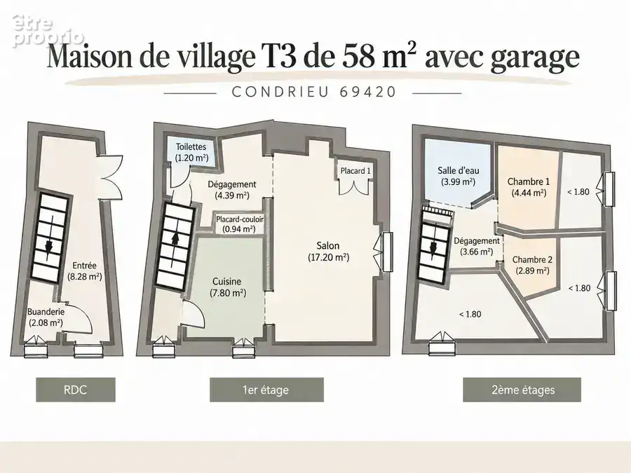 Maison de village T3 de 58 m² avec garage - Condrieu (69420) - photo 2