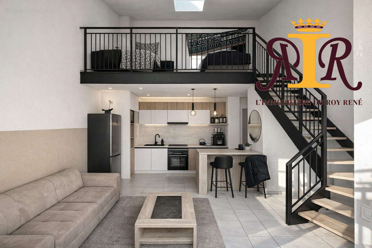 Image projetée avec IA, avec rénovations cuisine et escalier - Appartement à PERTUIS