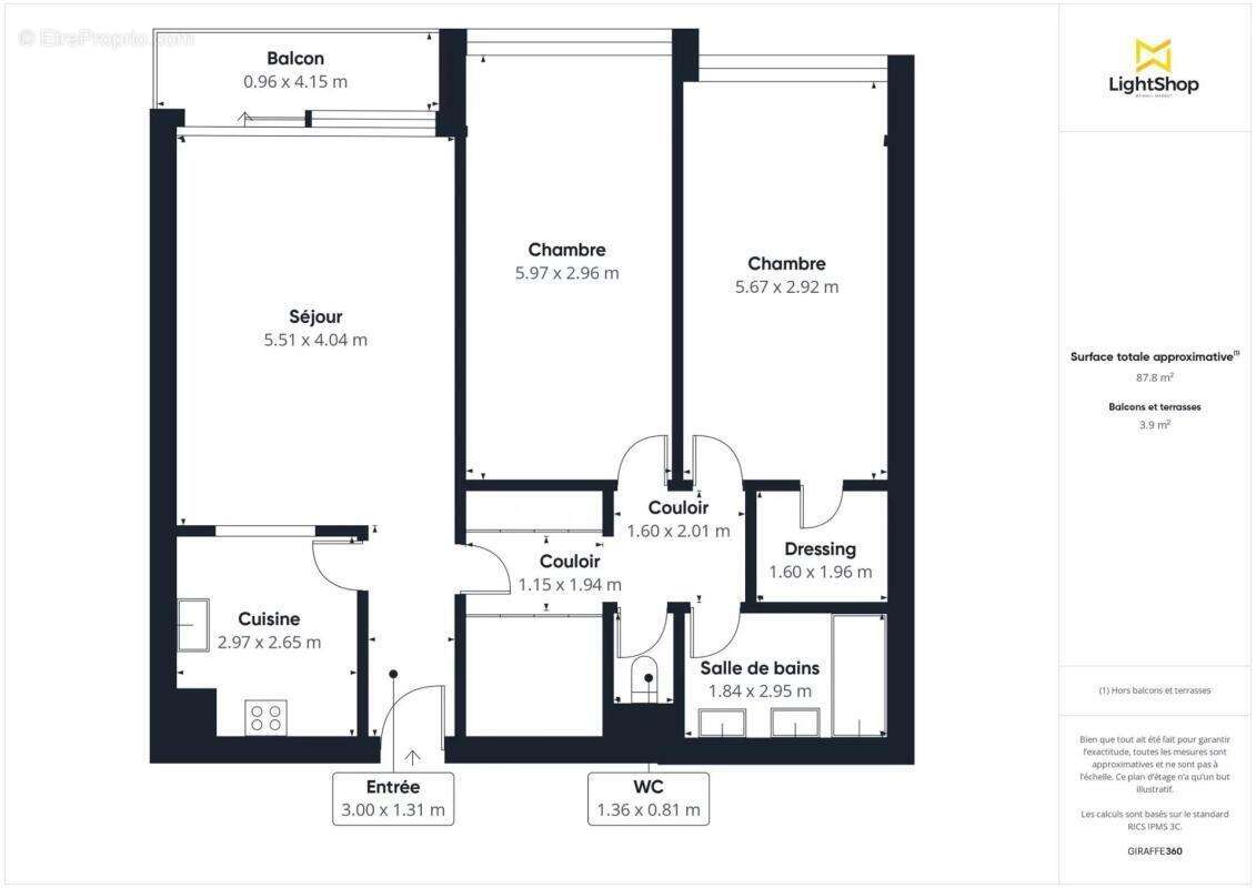 Appartement - 86 m² - Séjour lumineux avec accès balcon en vente à Courbevoie (92400) - photo 3