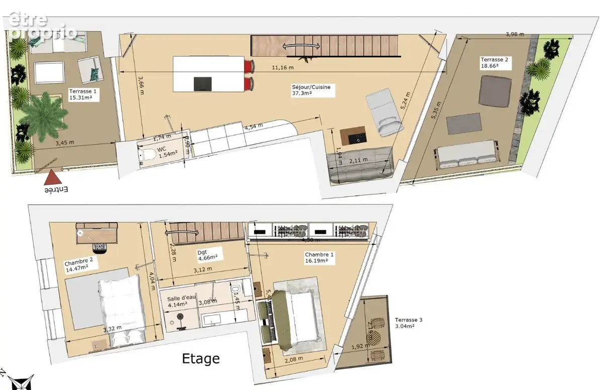 Sète centre-ville  Élégante maison de ville de 78 m² entièrement rénovée, traversante et baignée de lumière, avec trois terrass - photo 3