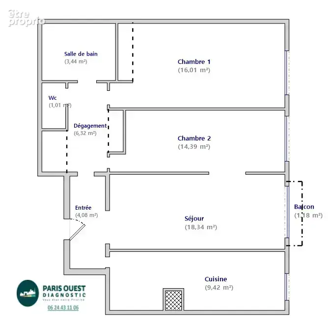 PARIS 20, trois pièces de 73 m2 dans une copropriété de standing - photo 12