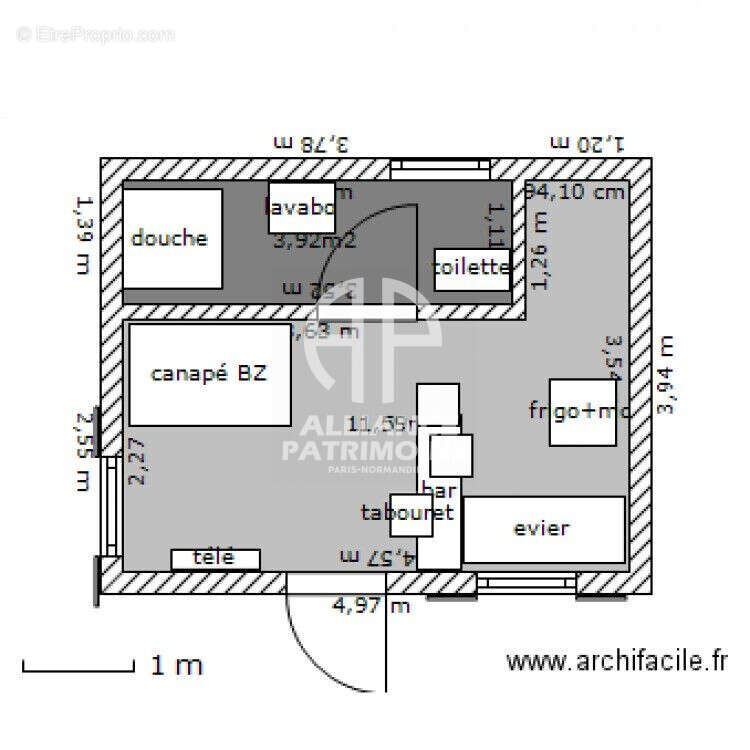 Plan Studio 20 M2 - Appartement à PARIS-17E