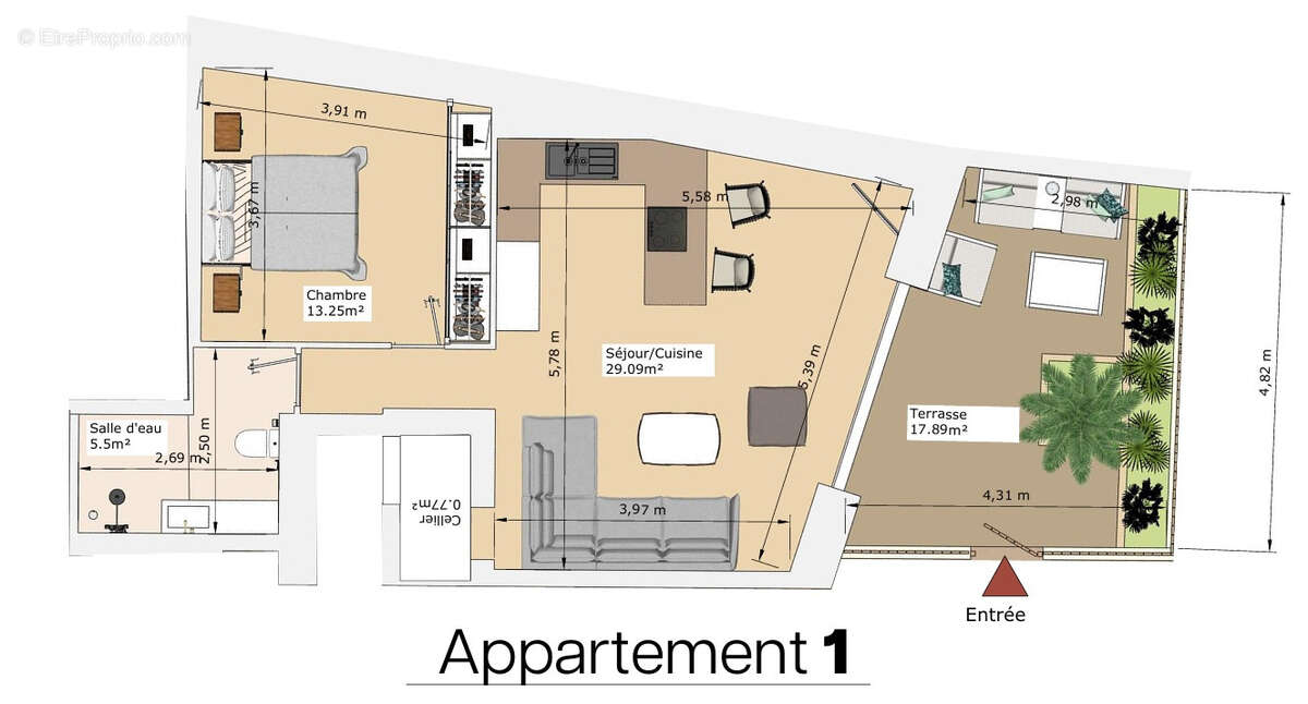 Centre ville de Sète, bel appartement 2 pièces avec terrasse, - photo 3