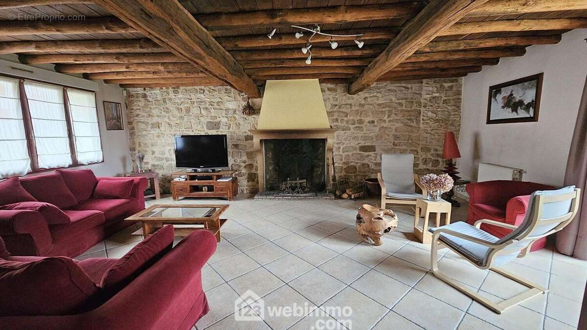 Voici le séjour de 37 m² et sa magnifique cheminée.