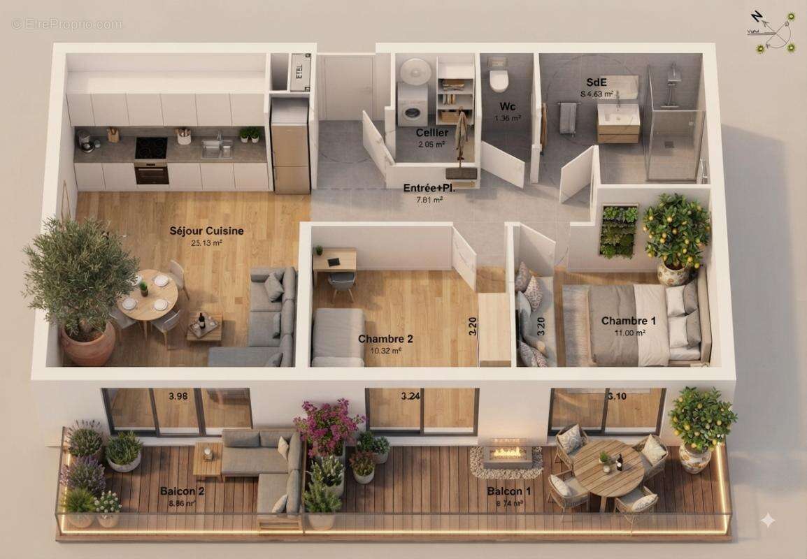 La franqui. t3 + double balcon avec parking. contactez-moi pour les disponibilités - photo 4