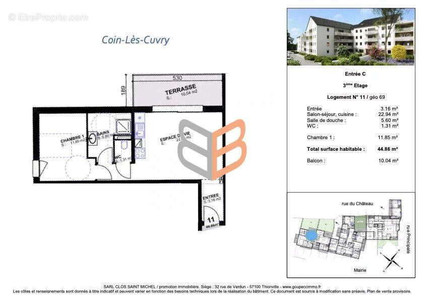 Appartement 44 m² à Coin-Les-Cuvry  - photo 2