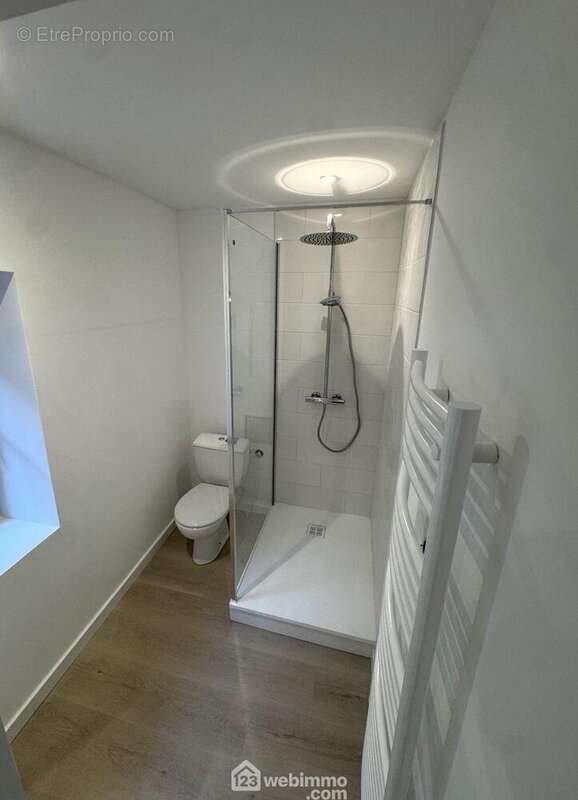 La salle de bains avec vasque sur meuble, douche et un wc - Appartement à LAON