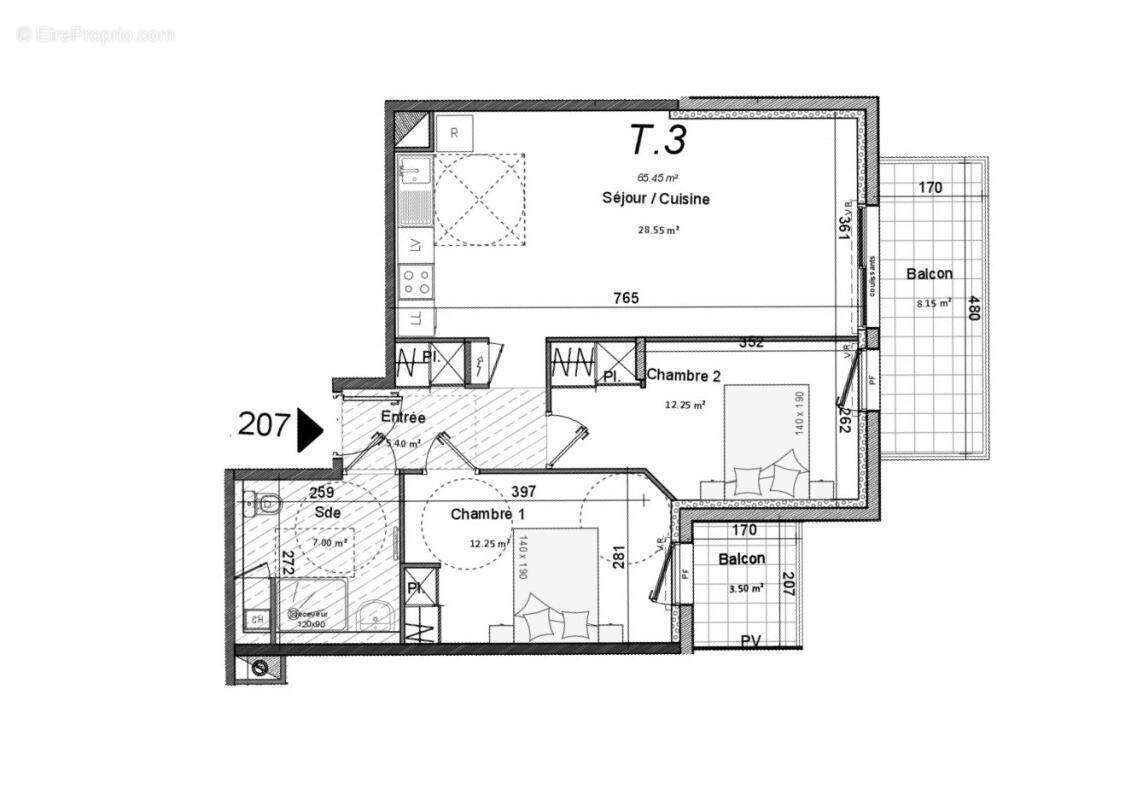 Vente appartement T3, dernier étage, port à pied, 2 balcons, 1 box, Perros-Guirec (22700) - photo 3