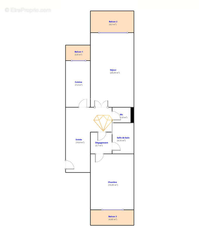APT. 2 pièces 65m2 + double terrasse + parking + cave - photo 12