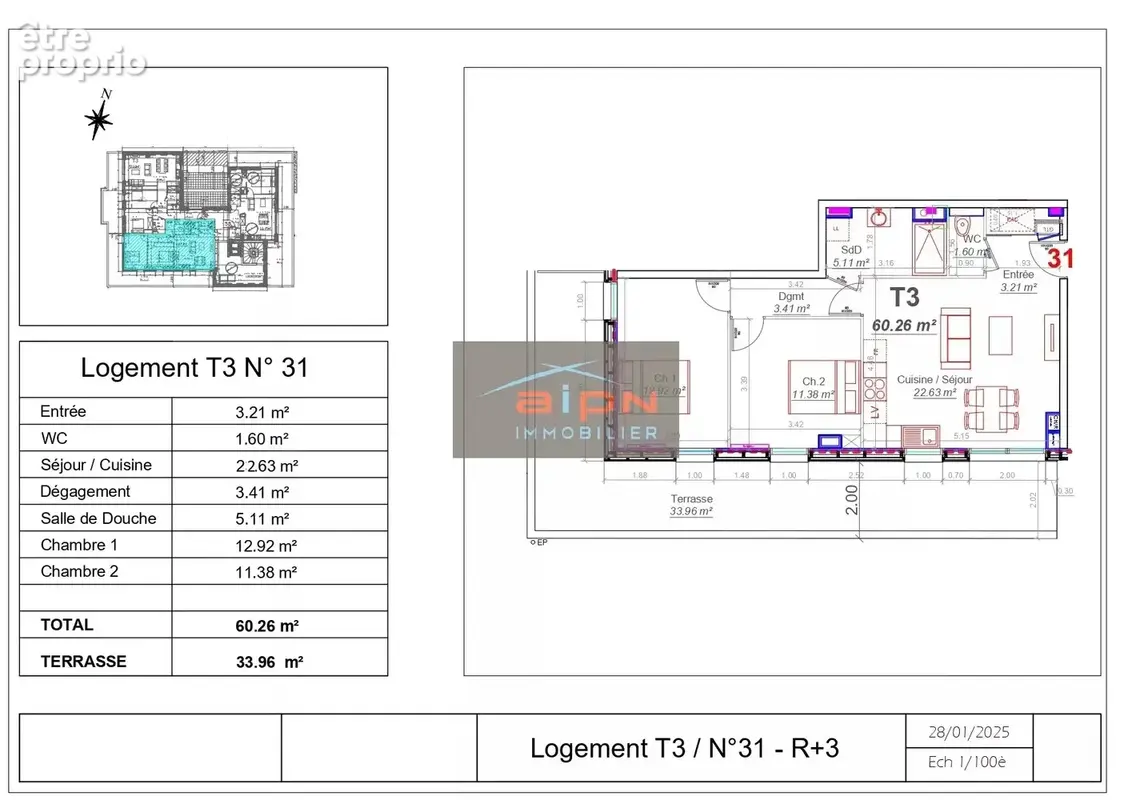 Sotteville appartement t3 avec terrasse 33,96m2 - photo 10