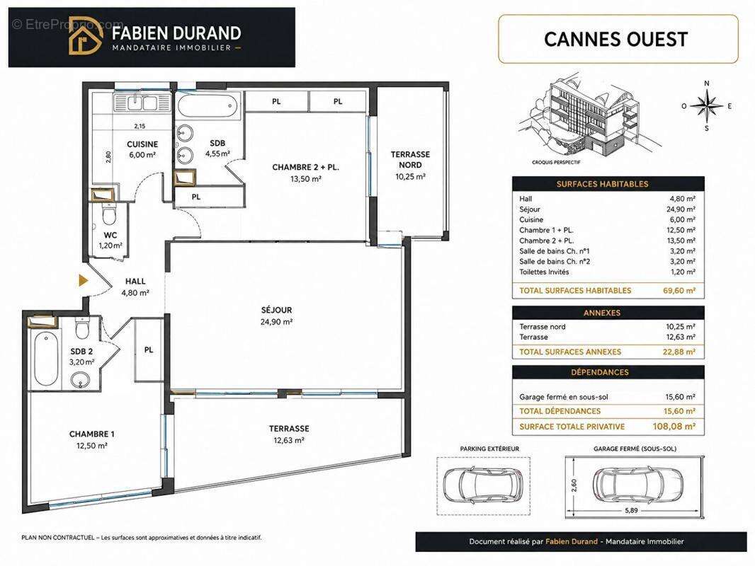 Cannes plage du midi 700m 3 pièces 71,8 m² deux terrasses 22 m²  piscine  garage -   aperçu mer - photo 18