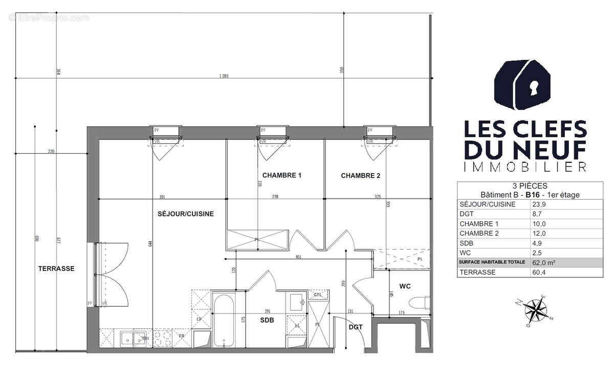Appartement Toulouse 3 pièces 62m² + 61m² de terrasse ! SAINT-MARTIN-DU-TOUCH - photo 9