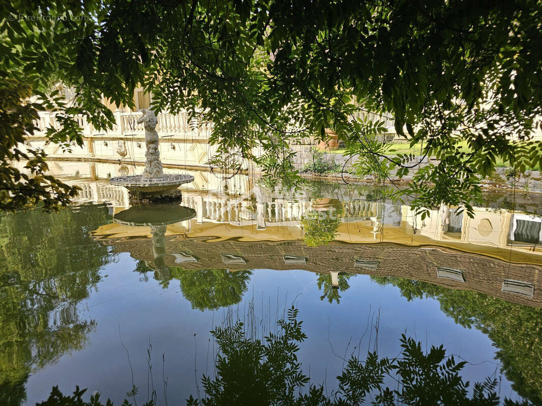 Etang privé avec promenade ombragée sur ses berges.