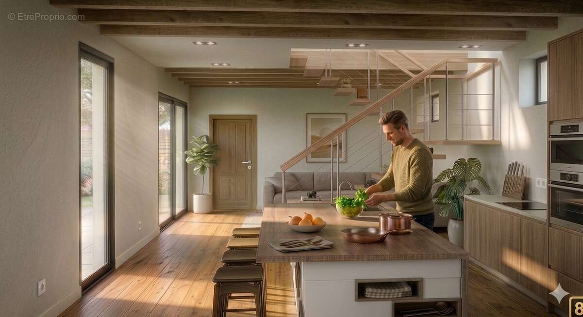 Exemple de transformation intérieur réalisable après rénovation (visuel 3D) - Maison à PORT-LAUNAY