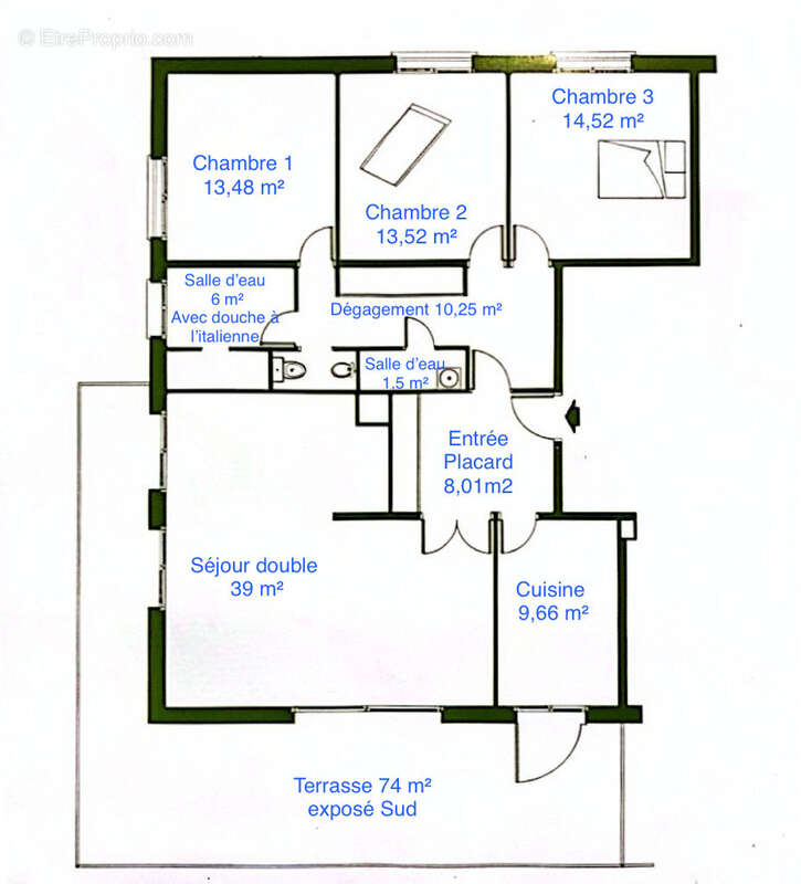 F5 - 3 chambres  de 117 m2 avec terrasse de 74 m2 - photo 13