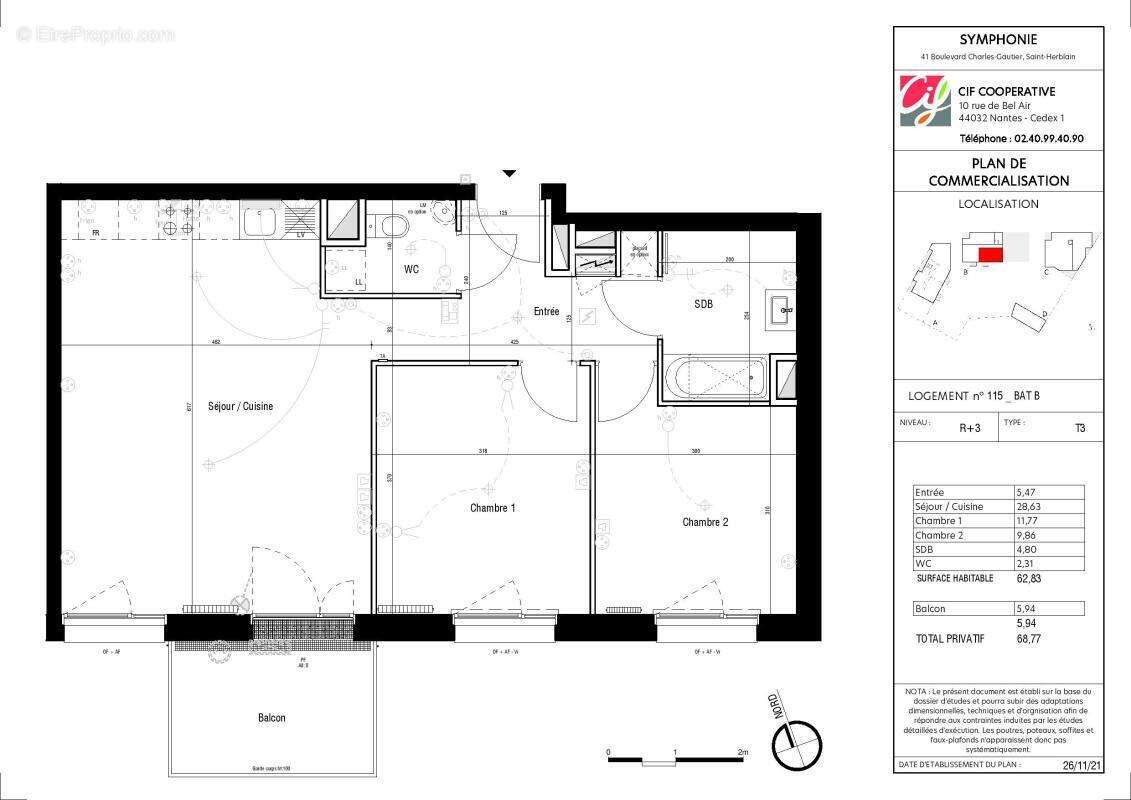 Appartement T3 SAINT HERBLAIN - 62.84 m2 - photo 9