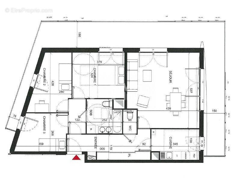 Plan coté - Appartement à CLICHY