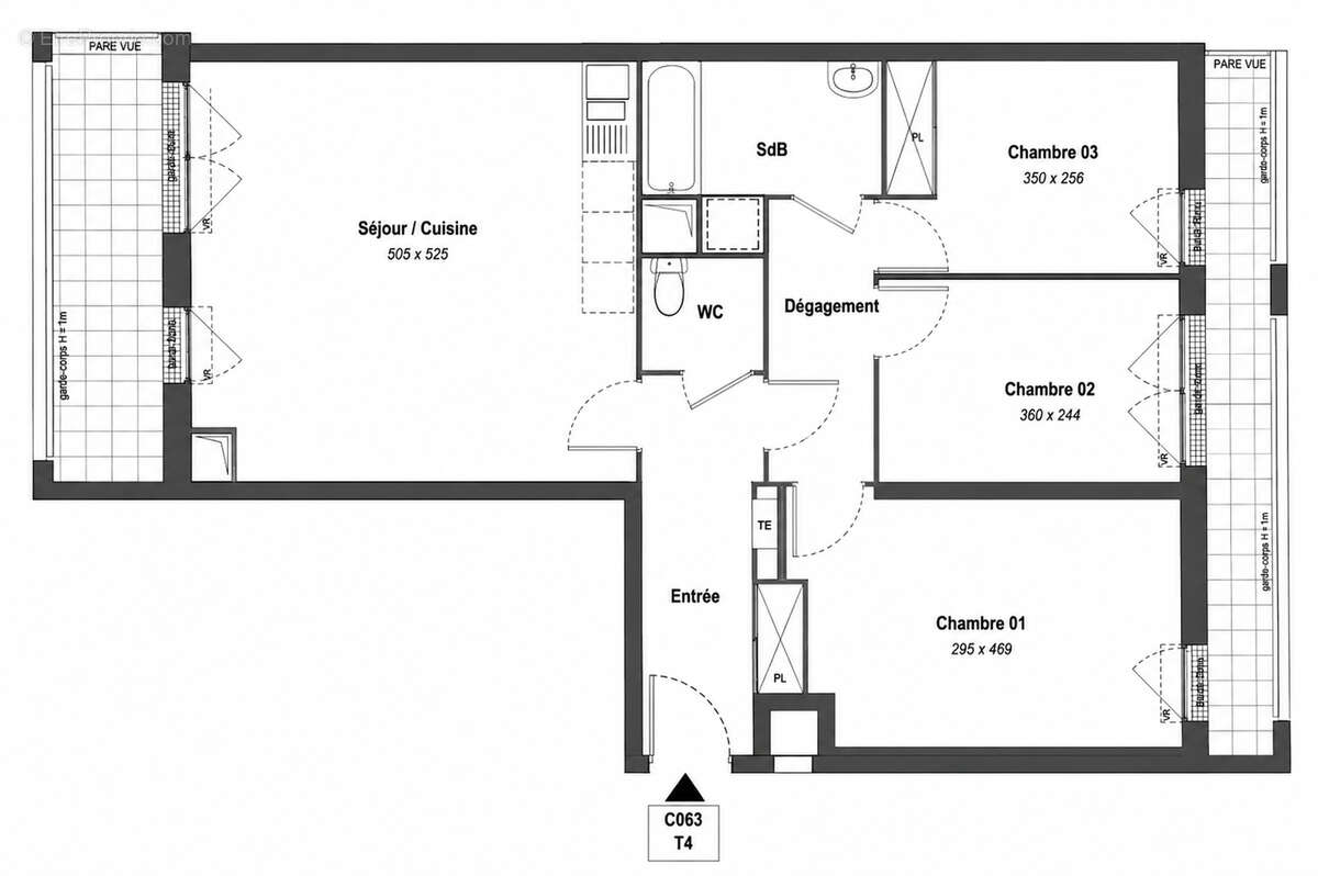 Appartement La Courrouze - T4 - 75m² - 3 chambres - Balcons - Stationnement - photo 9