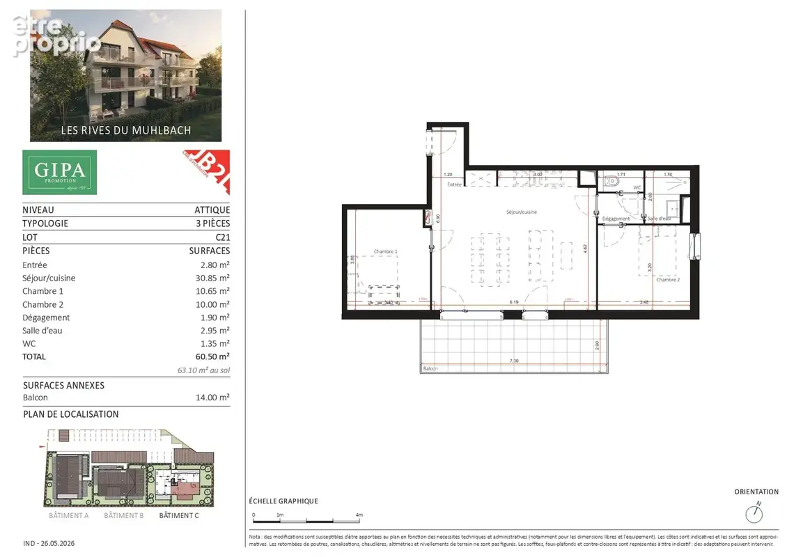 Appartement 3 pièces 61 m² à vendre à Oberschaeffolsheim (67203) - photo 1