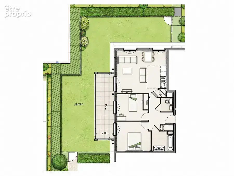  T3 neuf en rez-de-jardin, terrasse et jardin - photo 2