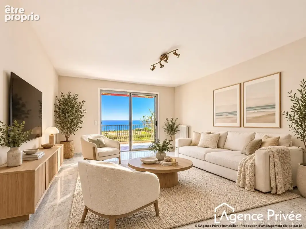 Salon aménagé par iA - Appartement à CAGNES-SUR-MER