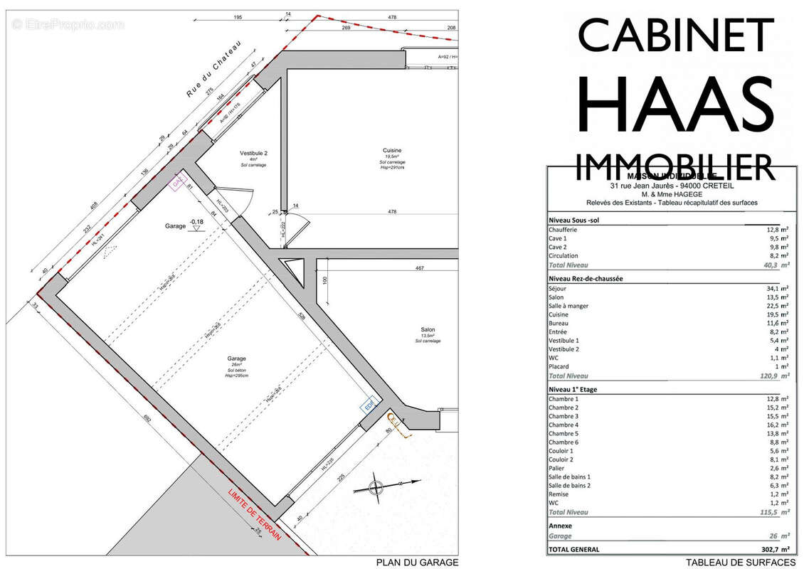 Plan garage et surfaces - Appartement à CRETEIL