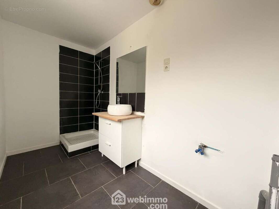 La salle de bains avec vasque sur meuble et une douche - Maison à LAON