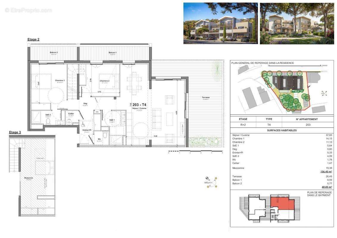 La franqui, t4 dernier étage 106 m², plage à pied, terrasse 26 m², balcons et parking - photo 2