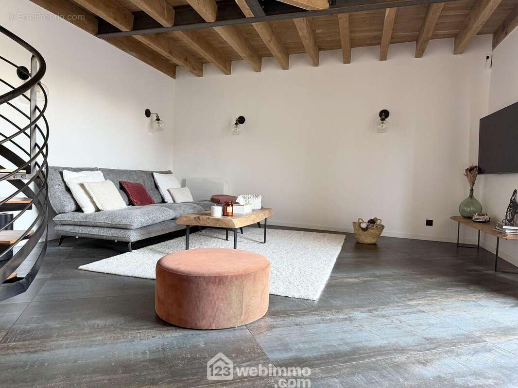 Espace salon avec accès direct à la terrasse. - Maison à LE ROCHEREAU