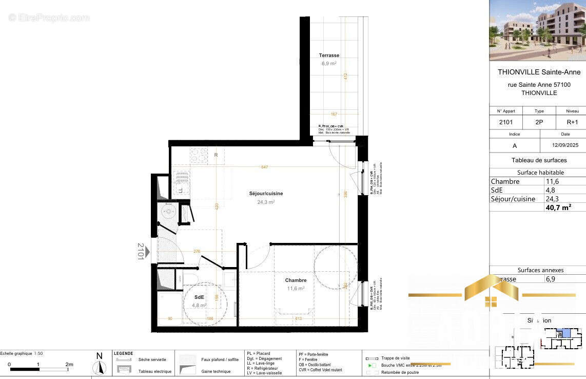 - Lot 2101  R1  40.70m² - Terrasse : 6.90m² - Prix : 167 000 - Appartement à THIONVILLE