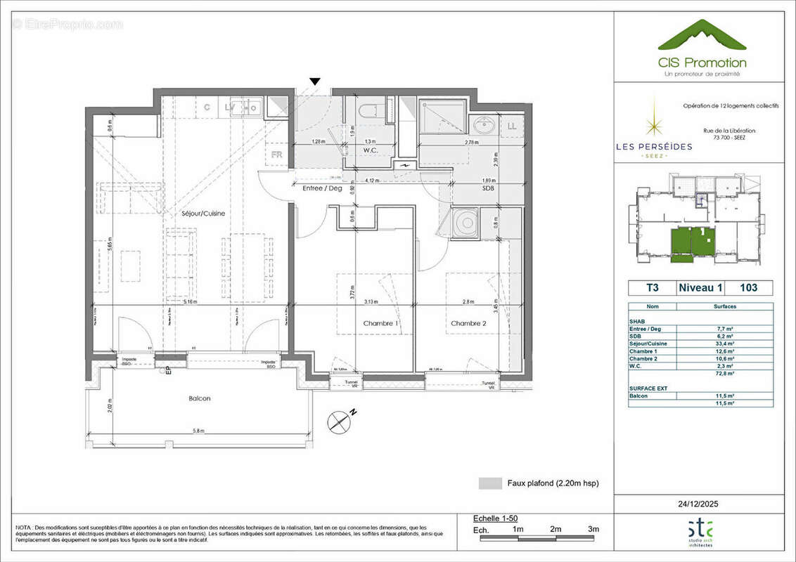 Appartement T3 , 72,8 m²  - Dernier étage avec de beaux volumes, Séez (centre village) - photo 2