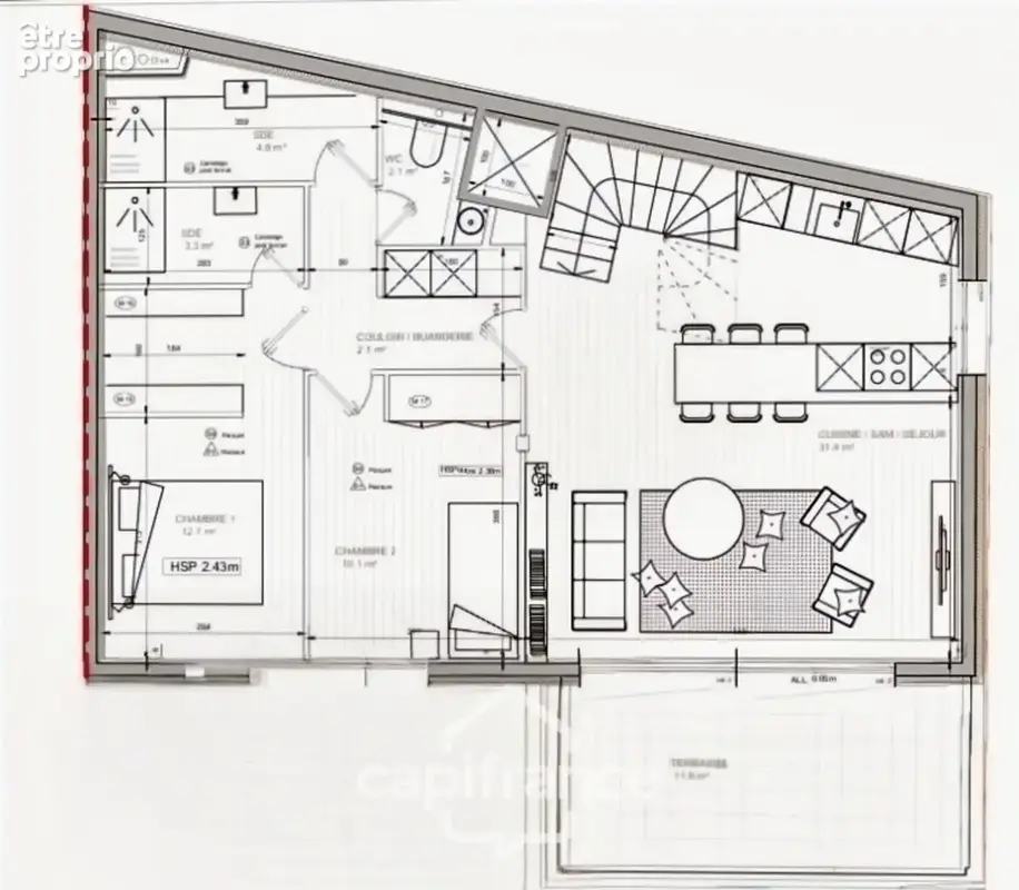 A vendre-appartement Loft 3 pièces-dernier étage-67,40 m2-Terrasse de 12m2-2 chambres-Quartier Mouzaïa- L7bis-L11 - photo 4