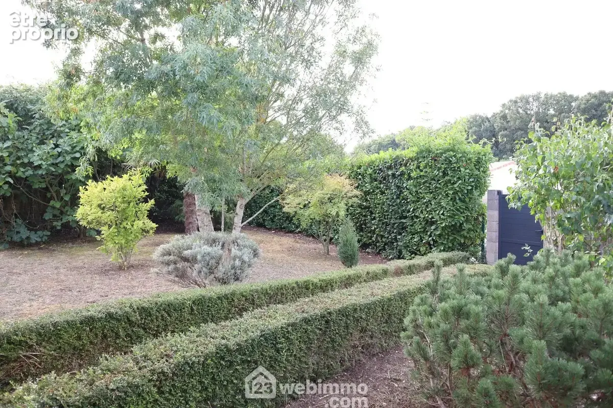 Au-delà du portillon, une allée bordée d'arbustes...