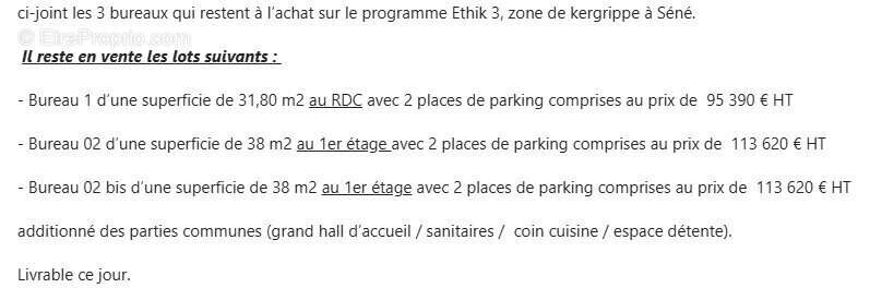 VANNES SENE - Bureau professionnel  38 m ² neuf avec parkings proche bus - photo 3