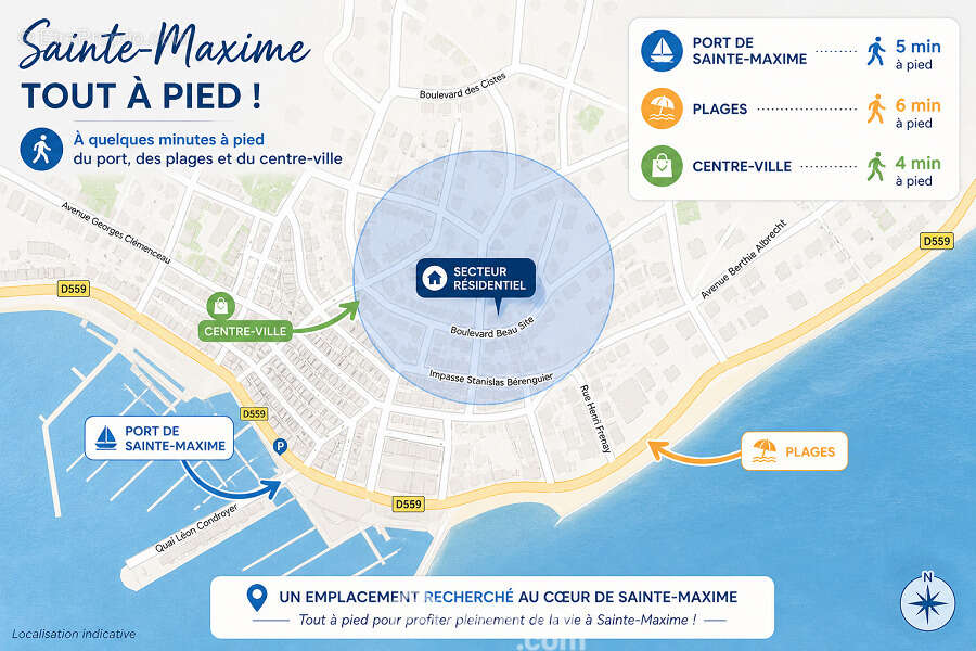 Un emplacement recherché à quelques minutes à pied du centre, des plages et du port. - Appartement à SAINTE-MAXIME