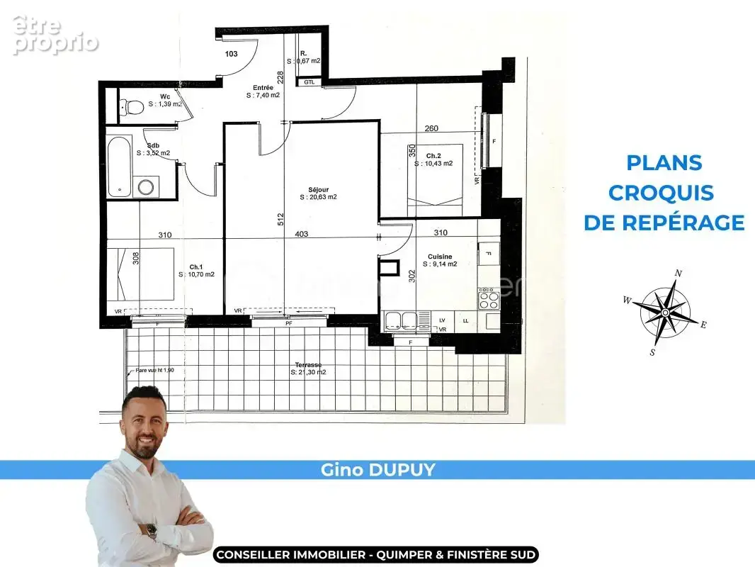 Appartement t3 de 64 m² – grande terrasse – parking privatif – résidence de standing à quimper - photo 11