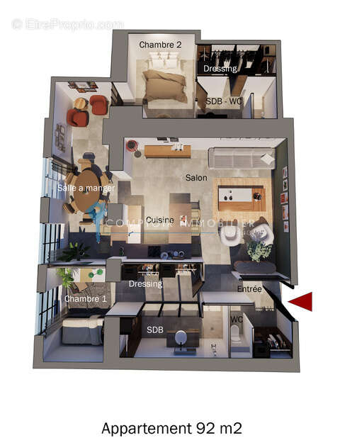 apprtement LES ARTS T3 92 m2 - photo 4