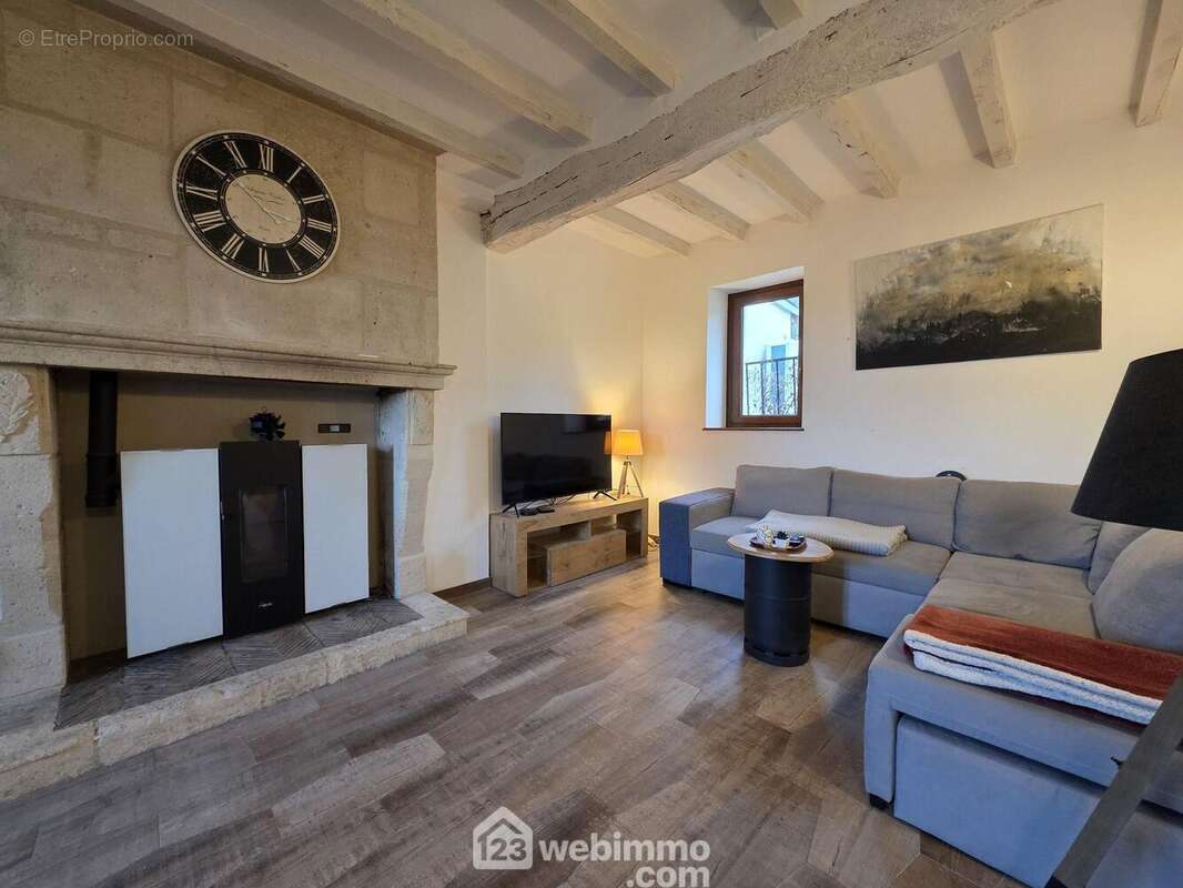 Salon chaleureux avec cheminée, idéal pour créer une ambiance conviviale et cosy - Maison à REVILLON