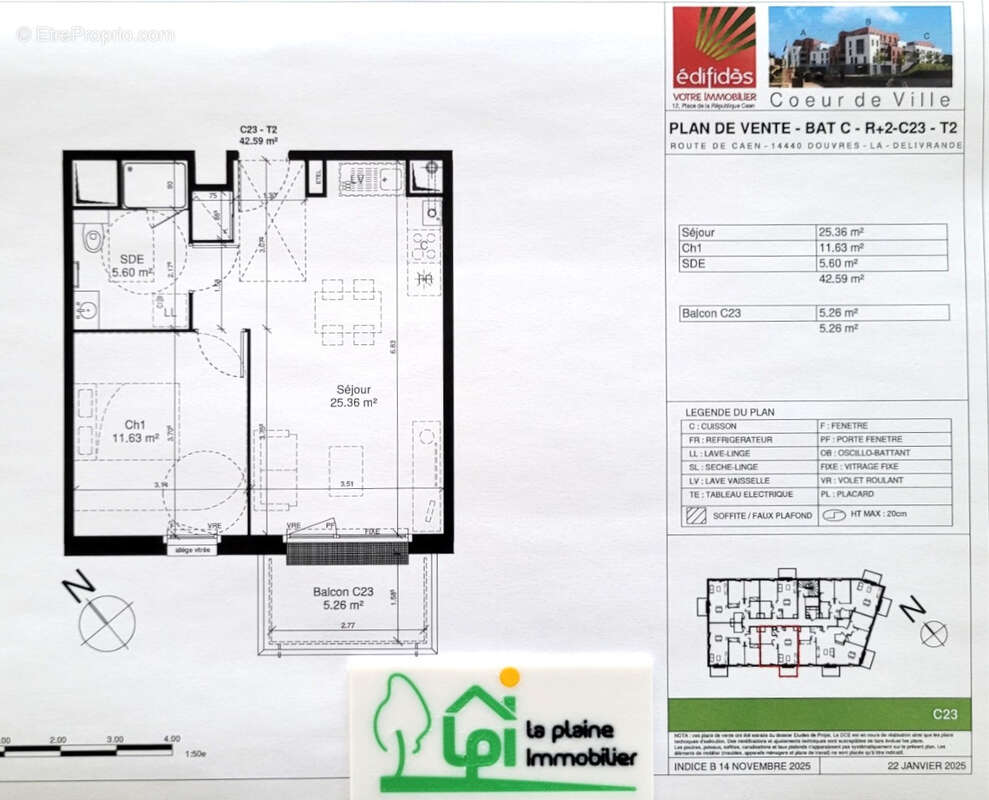DOUVRES LA DELIVRANDE Centre ville, appartement  2 pièces, balcon S/O et 1 stationnement - photo 2