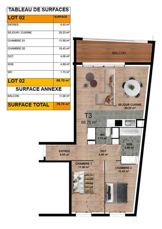 Donville les bains appartement t3 68m² vue mer - photo 2