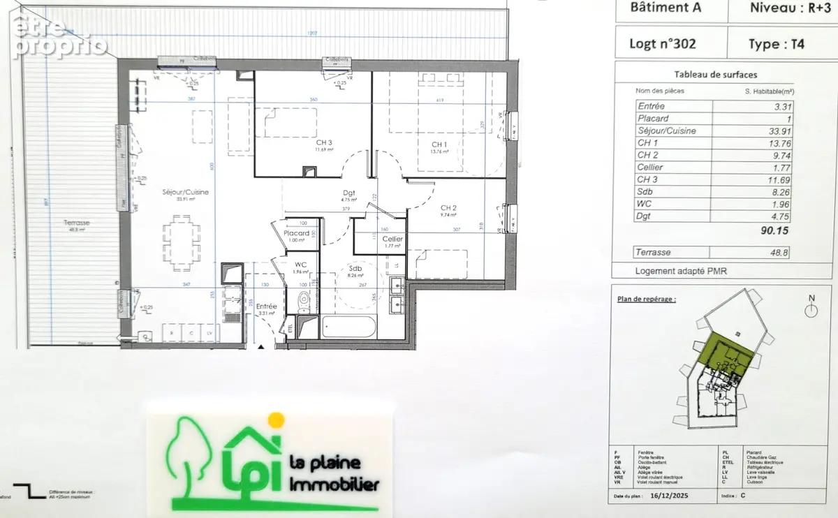 DERNIER ETAGE avec ascenseur, grand appartement T4 de 90m² avec terrasse de 49m² CAVE 2 stationnements sous-sol - photo 2