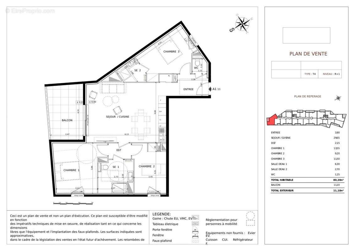 Appartement 4 pieces 80 m2 saint-andre-de-la-roche 371 000 euros - photo 3