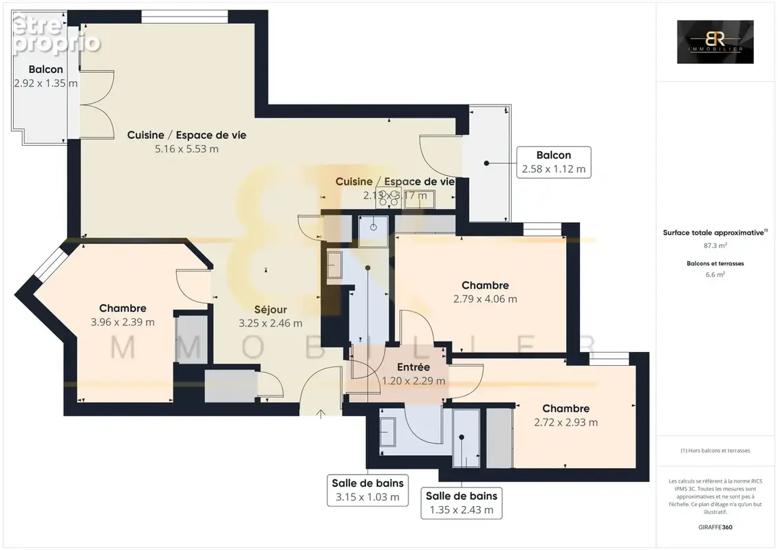 Magnifique appartement familial de 88m2 avec 3 chambres et 2 balcons - Calme - photo 16
