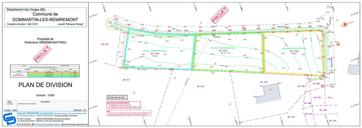 12023-Plan de Division Projet - Terrain à DOMMARTIN-LES-REMIREMONT
