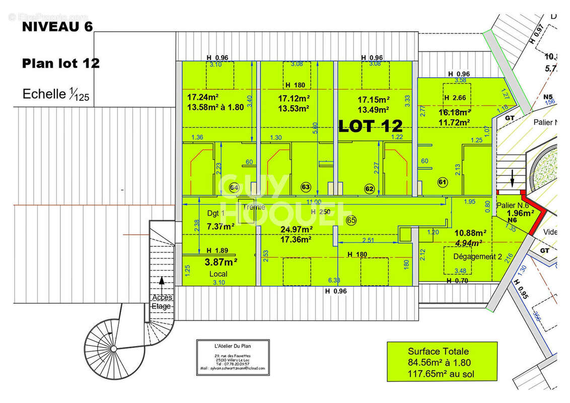 SURFACE à aménager (lot 12) -  DERNIER ETAGE - 5 pièces de 84.56 m² - photo 2
