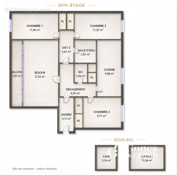 Ecully   Appartement T4 de 74 m2 avec balcon et cave - photo 3