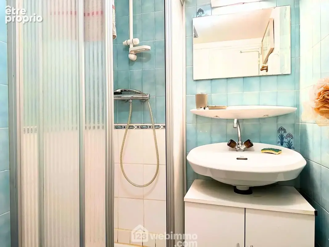 La salle de bain est composée d'une cabine douche avec WC.