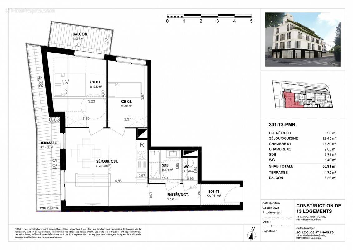 301-T3-PMR - Appartement à ROSNY-SOUS-BOIS