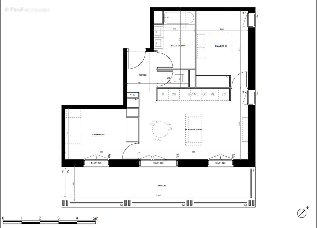 Appartement Toulouse 3 pièce(s) 55.90 m2 - photo 2