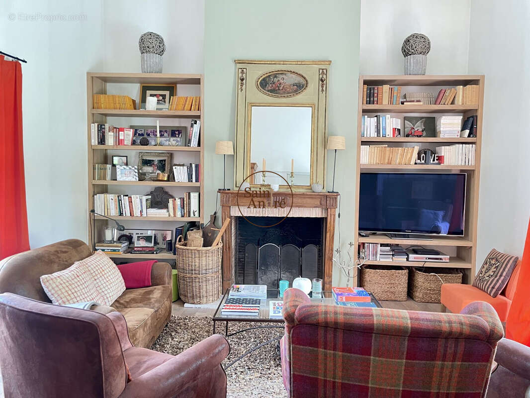 Salon TV avec cheminée - Maison à PUYMOYEN